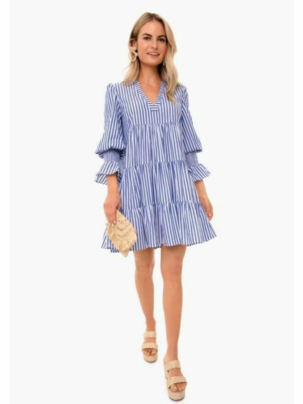 Pomander Place by Tuckernuck Kenzo Mini Dress Blue/White Stripe Tiered size S